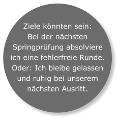 Ziele könnten sein: Bei der nächsten Springprüfung absolviere ich eine fehlerfreie Runde. Oder: Ich bleibe gelassen und ruhig bei unserem nächsten Ausritt.
